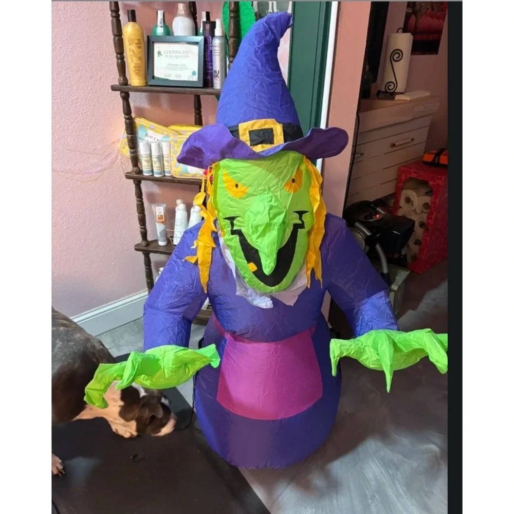 Halloween Inflatable Witch Yard Decoration Purple Green Airblown Spooky Decor